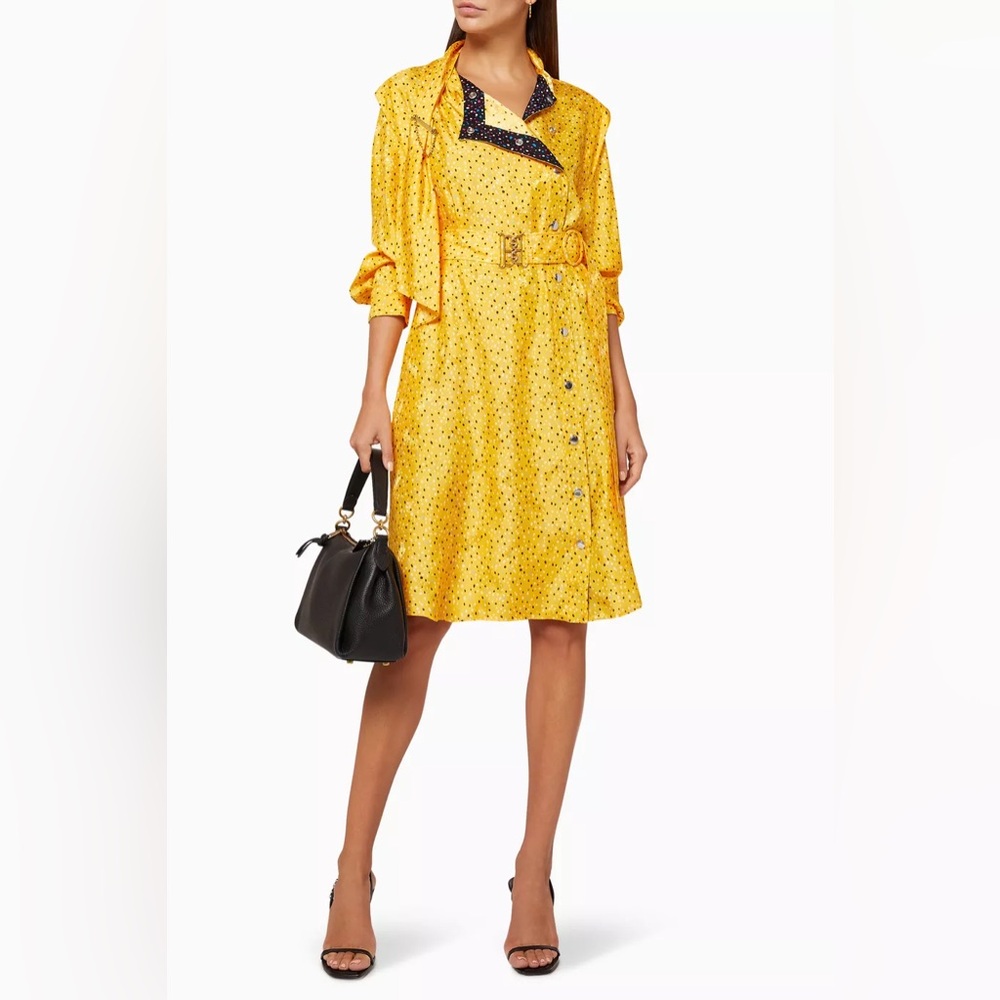 Coach Dot Print Architectural Drape Belted Dress 00